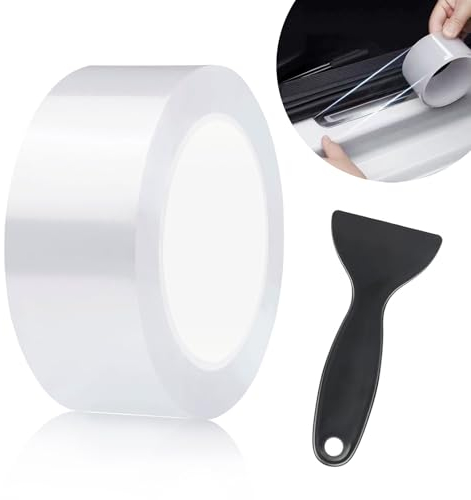 Pellicola protettiva trasparente per vernice auto, protezione bordi trasparente, 7 cm x 10 m, battitacco adesivo senza bolle, con raschietto universale per auto, bicicletta, moto