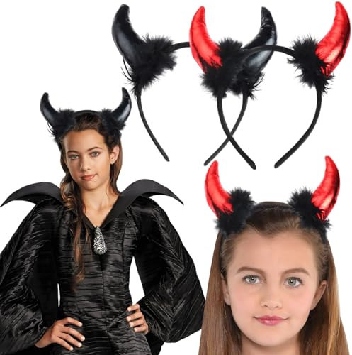 ZXYue Teufelshörner Halloween,HalloweenZXYue Teufelshörner Haarreif 2 Halloween Teufel Hörner Haarreifen Headwear Hörner,Schwarze und Rot Haar Accessoires für Halloween Cosplay Karneval Kostümparty