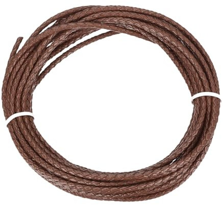 sourcing map Braided Leather Cord, 4mm Round Braided Faux Leather Necklace Cord Bolo Tie String 2 Yard for Jewelry Making Necklace Crafts Beading Braiding 57