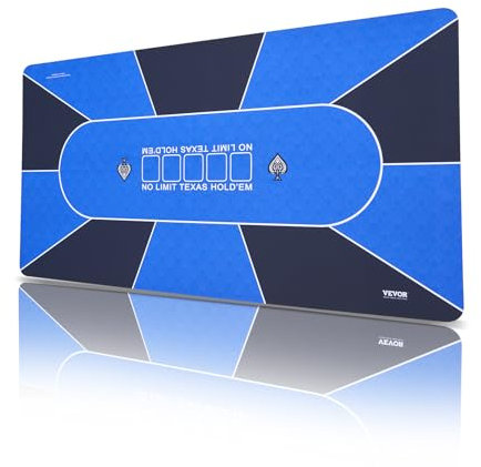 VEVOR Pokermatte Pokertischplatte, 180 x 90 cm Pokertischauflage, 6–8 Spieler, Faltbare Pokertischplatte mit Tasche, tragbarer Pokertisch Pokerteppich für Pokerspiele, Pokerraum, rechteckig, blau