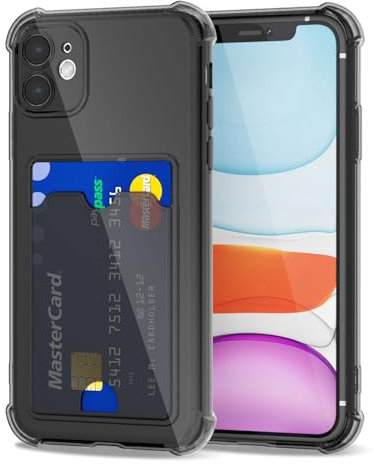 Svanove for iPhone 11 Case Wallet Clear, Card Holder Case with Credit Card Slot, Thin Slim Transparent Silicone Grip Soft Rubber Protective Shockproof Airbag Bumper for Women, Black