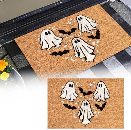 Halloween Ghost Welcome Doormat Indoor Outdoor Front Door Welcome Mat Non Slip Backing Washable Soft Kitchen Spooky Rugs Halloween Decorative Doormat Halloween Party Home Entrance Decoration (A)