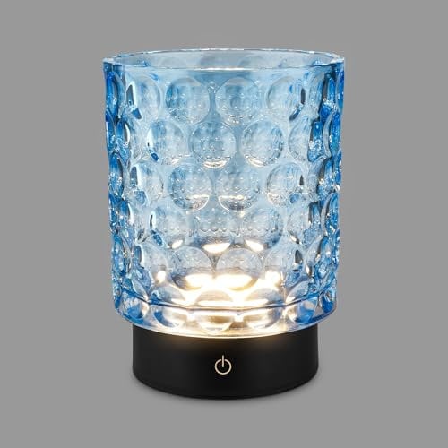 BRILONER - LED Table lamp Cordless IP44 with Glass Body, Touch dimmable in Steps, Rechargeable Battery & Light Source Interchangeable, Bedside lamp, Decorative lamp, Rechargeable, 15x11 cm, Blue