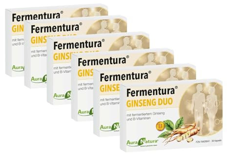 Fermentura Ginseng Duo – Ginseng Kapseln mit Arten von Panax, Sibirischem & Rotem | Angereichert mit den Vitaminen B2, B6 & B12 | Fermentiert & Vegan | 180 Kapseln – 6er Pack