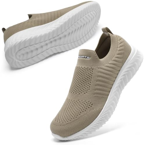 STQ Sneaker Damen Bequeme Turnschuhe Komfort Slip on Sneakers Sommer Schuhe Mesh Schlupfschuhe Taupe 37 EU
