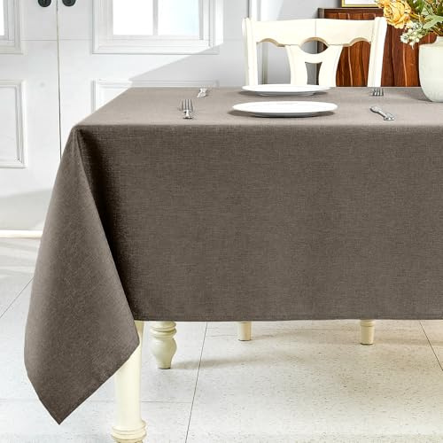 IVAPUPU Strukturierte Leinen-Tischdecke für rechteckige Tische, Mokka-Tischdecken, rechteckig, wasserdicht, knitterfrei, abwischbar, Esstischabdeckung für Frühling, Hochzeit, Geburtstag