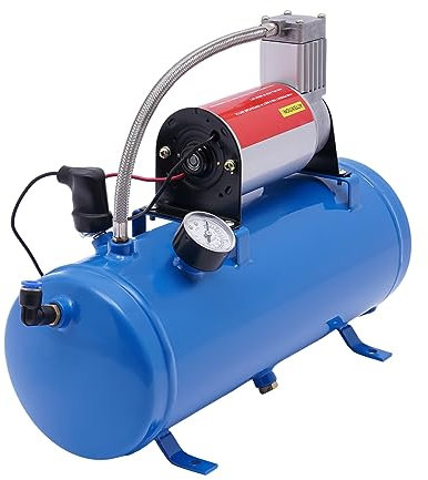 HUSPOO Compresor de aire de 150 psi, con manómetro, capacidad de depósito de 6L, duradero y versátil, compresor para neumáticos de coche, motores de automóviles, bicicletas, color azul