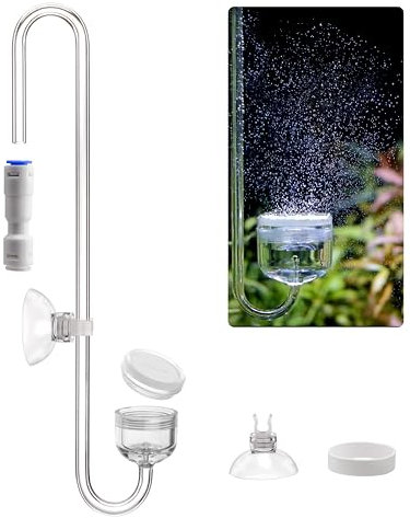 Clscea Aquarium Acrylic CO2 Diffuser, S-Hook CO2 Atomizer Bubble Counter with Replaceable Disc and Quick-Plug for Aquarium Plant Tank, 20cm (S)
