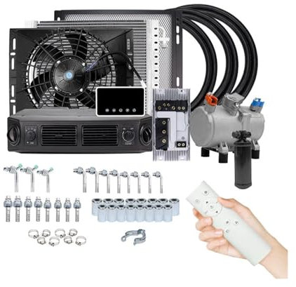 Compresor de aire acondicionado eléctrico Universal for automóvil, 12V, 24V, Compatible con coche, furgoneta, Street Rod, aire acondicionado clásico caliente A/C(Cool and Heat 12V)