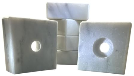 Marmorblock Quadratisch Weiß - 5,5x5,5x2 cm Naturmarmor Carrara mit Loch | Massiver Marmor-Bastelstein für DIY, Dekoration & Modellbau, Hochwertiger Naturstein Unikat zum Schrauben & Montieren
