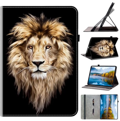 Mldjomid Étui Coque pour Samsung Galaxy Tab S8+ Plus 2022/ S7 FE 2021/ S7+ Plus 2020 12.4 PU Cuir Tablette Housse de Protection avec Support Fonction Flip Tablet Cover Case, Tête de Lion