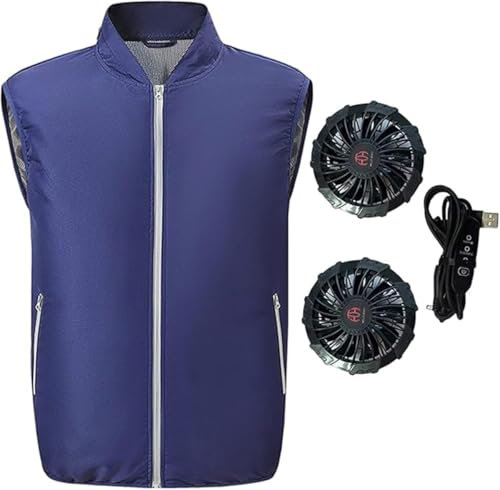 Chaleco de Enfriamiento con 2 Ventiladores, Verano Ropa de Aire Acondicionado, Chaleco de Refrigeración, Transpirable Protección Solar(Dark blue,L)