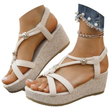 Sandales Compensées Femme Été Chaussures AntidéRapantes Respirantes et Nu-Pieds BohêMe Bout Ouvert Avec Talon Plateforme Comfy Semi Trailer Sandales