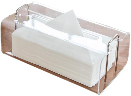 Acrylic Tissue Box Holder Rectangle with Curved Design - Decorative Modern Crystal Clear Tissue Box Cover with Silver Metal Accents for Home/Office Décor
