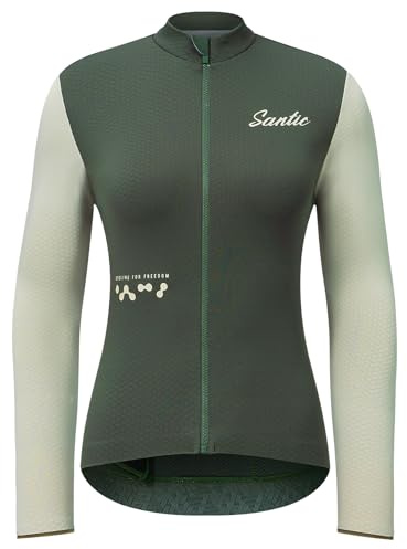 Santic Fahrradtrikot Damen Radtrikot Langarm Slim für Frühling Herbst Rennrad MTB Thermo Trikots Grün XL