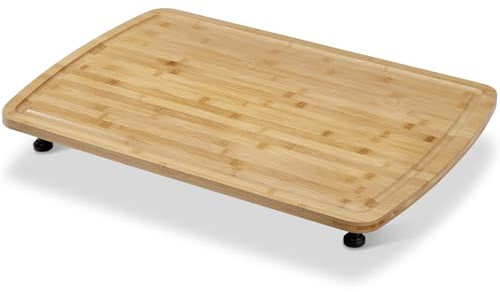 Garvee Bamboo Noodle Board Stove Cover 30x20 in, Wood Stove Top Cover Cutting Board with Adjustable Legs & Juice Grooves, RV Sink Cover Butcher Block for Small Spaces Apartments, Natural