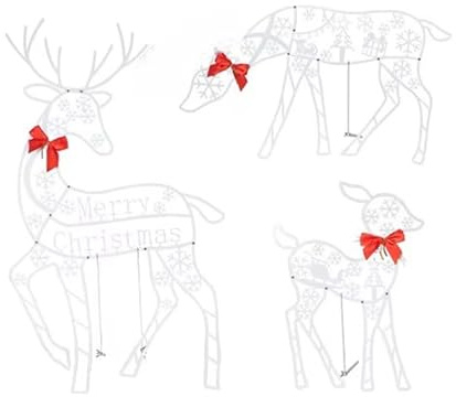Sefdrert 3PCS Handmade Iron ArtElk Deer Christmas Garden Decor &LED Light Glowing Glitter Reindeer Xmas Home Outdoor Yard Decor