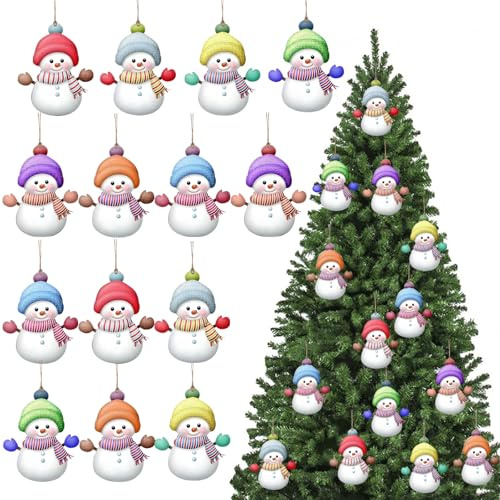 MLPKOI 14 Stück Weihnachtsbaumschmuck, 2D Snowman Decorations Acryl Schneemann Anhänger Acryl Weihnachtsschmuck Für Christbaum, Zuhause & Auto