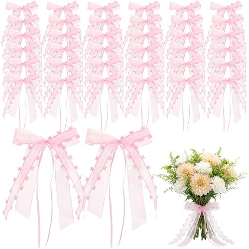 PUYUKO 60 Pièces Nœud Décoration Voiture Mariage, Ruban Déco Blanc en Satin | PUYUKO Nœud de Chaise Décoratif pour Extérieur, Noël, Cadeaux et Bouquet