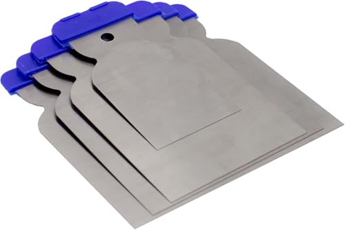Janser Japanese Trowel A2 Spreader for Adhesives, Stainless Steel with Blue Handles, 3 Pack