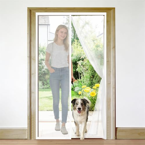 Zanzariera Magnetica per Porta 90x250 cm Senza Foratura Maglia Fine, Tenda Magnetica per Porte Versione Aggiornata, Adatta a Balconi Camere Porte Scorrevoli, Diversi Spazi Bianca Varie Taglie