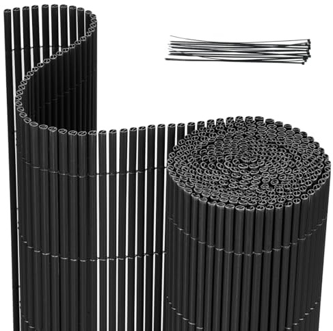 Monucep PVC Sichtschutzmatte 160x300cm, Sichtschutzzaun Privatsphäre Wetterfest für Garten, Terrasse, Balkon Sichtschutz mit Kabelbindern, Balkonsichtschutz mit Verstärkungsrippe, Anthrazit
