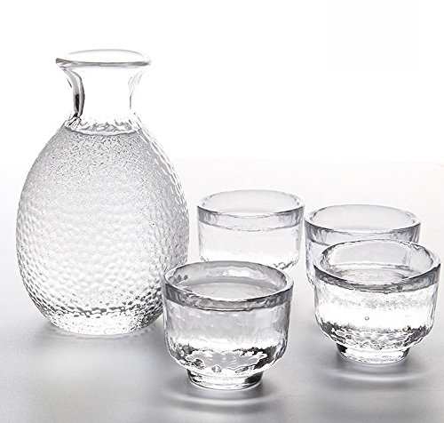 TAMUME Vaso Sake Set de 5 piezas, 300ml Botella de Sake y 4 Copas de Sake (40ml cada uno), Conjunto de Copas de Vino para Servicio de Sake Frío/Caliente, Juego de Sake Japonés