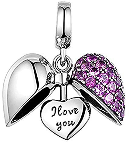 I Love You-Charm, 925er-Sterlingsilber, Herzanhänger, Jahrestags-Charm, Geburtsstein-Charm für Pandora-Armband