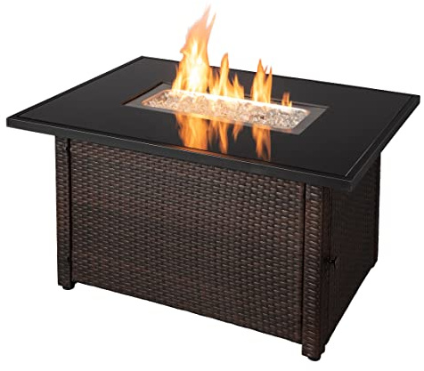 Endless Summer 44 x 32 Rectangular 40,000 BTU Liquid Propane Gas Outdoor Fire Pit Table w/White Fire Glass, Center Insert and Cover, Brown/Black