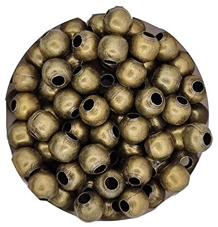 Metall Perlen Großlochperlen 4 mm, ca. 100 Stück, Bronzefarben, Rund mit Loch zum Basteln, Spaßer Perlen, DIY Glitzer-Perlen, Schmuckperlen Kugel Kugeln Zwischenperlen Beads Schmuck