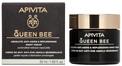Apivita Queen Bee Absolute Anti-Aging & Replenishing Night Cream 50 ml - Gesichtscreme mit kontrollierter Freisetzung von Gelée Royale, Propolis - Reduziert Falten, Hebt, Verleiht Strahlkraft