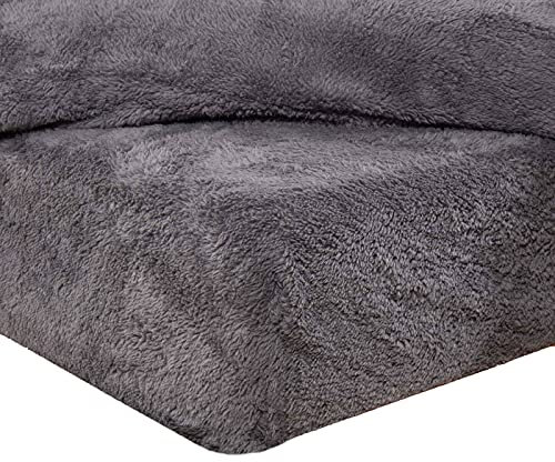 Brentfords Teddy Fleece Fitted Bed Sheet Plain Thermal Warm Soft Luxury Bedding, Charcoal Grey - Single