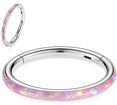 16G Opal Pink 316L Chirurgischer Stahl Clicker Segment Nahtlose Creolen Nase Septum Ring Unisex Knorpel Creolen Conch Helix Piercing 8mm