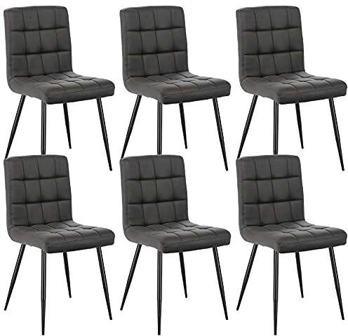 Lestarain Esszimmerstühle 6er Set Küchenstuhl Polsterstuhl Wohnzimmerstuhl Samtstuhl Sessel mit Rückenlehne, Metallbeine, Sitzfläche aus Samt, Dunkelgrau