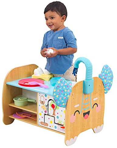 KidKraft Foody Friends: Kochspaß Elefant Activity Center Kinderküche mit Zubehör aus Holz, Spielküche mit Geschirr und Lebensmittel, Motorikspielzeug für Kleinkinder ab 2 Jahre, 20144