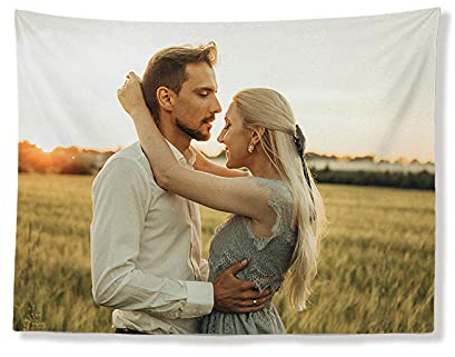 Personalisiert Foto Wandteppich, Personalisierter Hintergrund mit Bild Text Namen, Personalisierte Wanddecke Dekoration für Hochzeits Zimmer, für Mama, Papa, Familien Gedenk Geschenke, 75x100cm