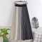 JUWOJIA Damen Lang Strickrock - High Waist Gestrickt Midi Rock Gestreift Plissee Patchwork Eleganter Frühling Herbst Winter Warm All-Match, Grau, One Size