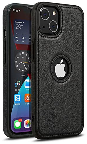 Mixroom - Custodia Cover Case per iPhone 13 Case in Eco Pelle Nero e TPU Silicone Morbido di Qualita Ultra Resistente.