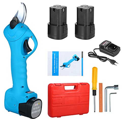 Sécateur électrique sans fil professionnel 16,8 V avec étui de transport Batterie rechargeable au lithium 2Ah et chargeur alimenté Tondeuse de jardin Diamètre de coupe de 25 mm avec kit d'entretien