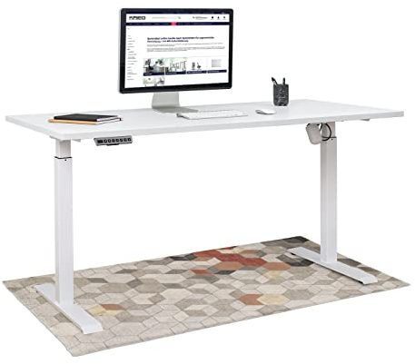 KRIEG HighDesk SMART Höhenverstellbarer Schreibtisch 120 x 70 cm I Weiß + Weiß - Elektrischer Sitz- & Stehtisch mit Tischplatte - Stehschreibtisch Elektrisch Höhenverstellbar