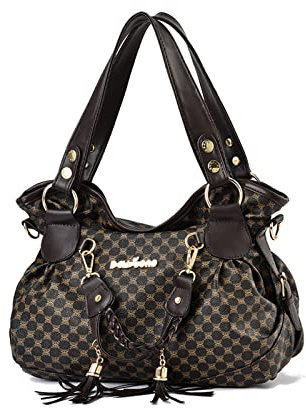 NICOLE & DORIS Handtasche Damen Retro Schultertasche Weiche PU Leder Retro Shopper Tasche Hobo Henkeltasche Groß Umhängetasche Bedruckte Tragetasche für Alltag, Schule,Reise Schmetterling Curry