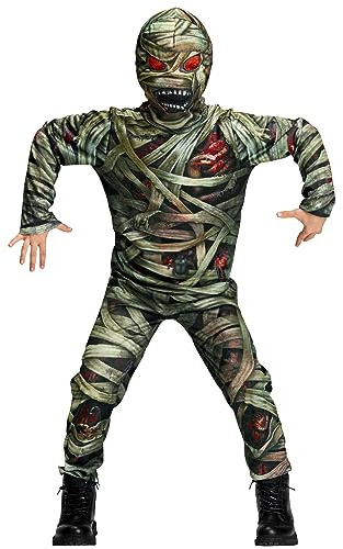 IKALI Kids Mummy Zombie Costume Boys Girls Halloween Scary Pharaoh Egyptian Bodysuit for Fancy Dress Up Party 3-10Y