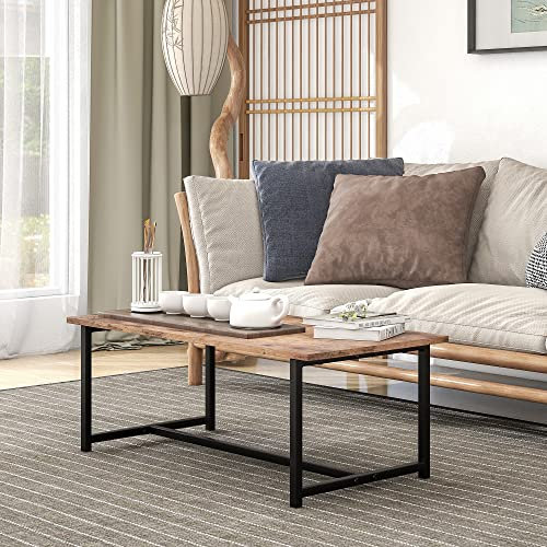 FOUBAM Couchtisch Rechteck, Wohnzimmertisch Kaffeetisch Sofatisch für Wohnzimmer,Beistelltisch einfacher Aufbau, Metall, Industrie-Design, vintagebraun-schwarz