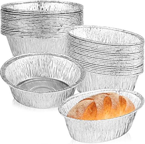 DECHOUS 40Pcs Small Oval Foil Pie Dishes: Aluminum Foil Pie Dishes Individual - Oval and Round Shape - Disposable Baking Mini Tins for Quiche Pastries Cake