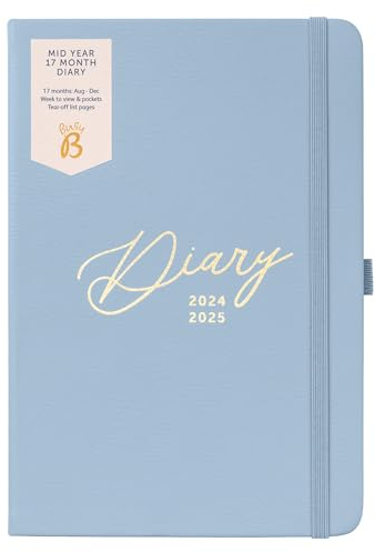 Busy B - Mid-Year Busy Life 17 Monate Terminkalender ab August 2024 bis August 2025 - Blau Kunstleder - Wochenansicht A5 Terminkalender mit Stifthalter, elastischer Verschluss und Steckfächer