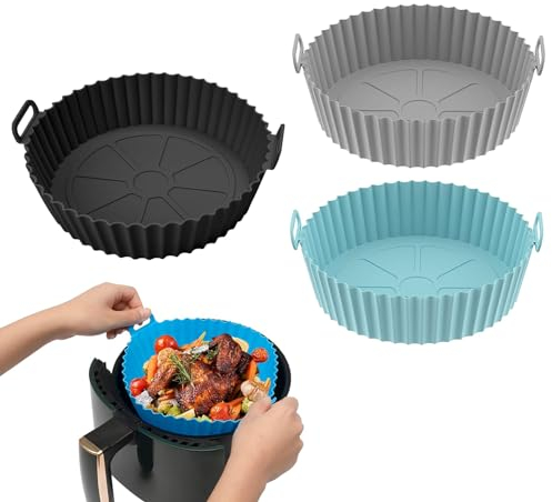 Exsbtay Silikonform für Heißluftfritteuse - 3 Stück Silikoneinsatz, 20cm Airfryer Form & Grillpfanne aus Silikon für Backform