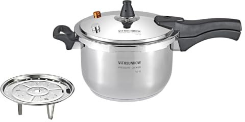 VITASUNHOW Pressure Cooker Stainless Steel 4.7Qt / 5Liter, Induction Compatible, Even Heat Distribution, Used for Pressure Foodie or Steaming (5 Litre)