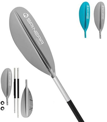 SPINERA Kajak Paddel Classic 240cm – 4-teilig, Aluminium Schaft, PP+40% FG Schlagblatt, zerlegbar & leicht – für Einsteiger & Fortgeschrittene– Farbe Grey – Robustes Allround Paddle