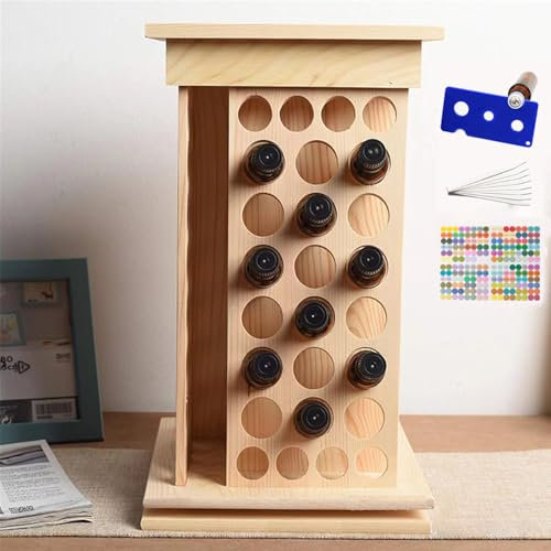 TEMU-SC Essential Oils Bottles Wooden Box, Atherische öle aufbewahrung, Fasst 125 Flaschen in den Größen 5 mL, 10 mL, 15mL und 115mL mit Ölöffner, Aufklebern und Parfüm-Testpapier