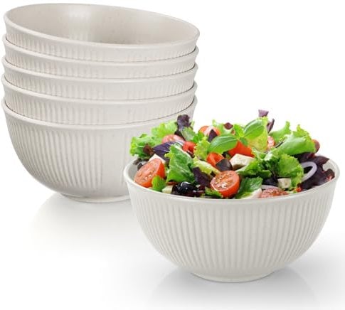 Esilihom 6Pcs Unbreakable Cereal Bowls, 655ml Lightweight Plastic Bowl Set, Reusable for Party, Picnics, Camping, Breakfast, Salad, Pasta, Soup, Noodles, Snack(Beige)